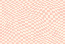 Trippy Checkerboard Background. Pastel Pink Retro Psychedelic Checkered Wallpaper. Wavy Groovy Chessboard Surface. Distorted And Twisted Geometric Pattern. Abstract Vector Backdrop