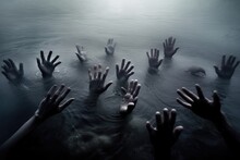 The Hand Of A Drowning Man Above The Surface Of The Water