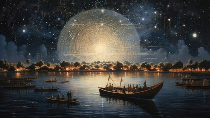 Celestial constellations, meticulously observed by keen-eyed astronomers, guide sailors through the vast expanses of the Nile's reflection. Generative AI