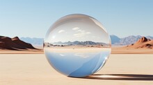 Floating Sphere Reflecting A Desert Within A Desert. Generative AI