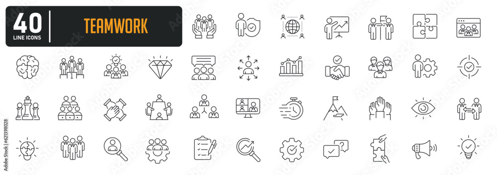 Teamwork line icons. Editable stroke. For website marketing design ...