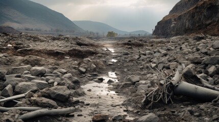 Sticker - A stream running through a rocky river bed. Generative AI image.