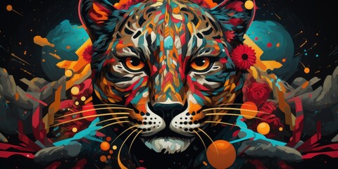 a painting of a tiger on a black background. generative ai image.
