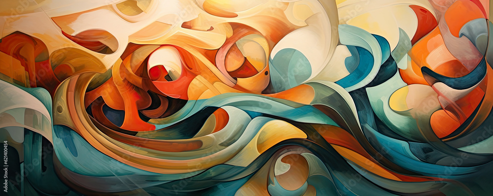 symphony of abstract forms and colors on a vibrant background, evoking ...
