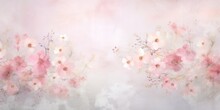 A Painting Of Pink Flowers On A White Background. Generative AI. Floral Backdrop.