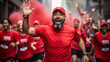 A man in a red shirt is running in a race. Generative AI image.