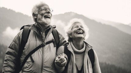 Poster - A black and white photo of a man and a woman. Generative AI image.