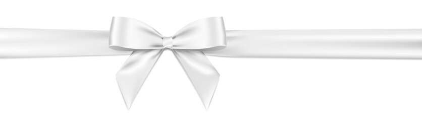 Fototapete - Realistic White bow and shiny satin ribbon vector isolated on white background.