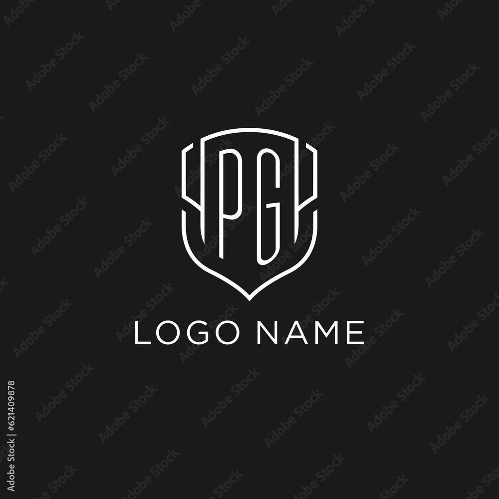 Initial PG logo monoline shield icon shape with luxury style Stock ...