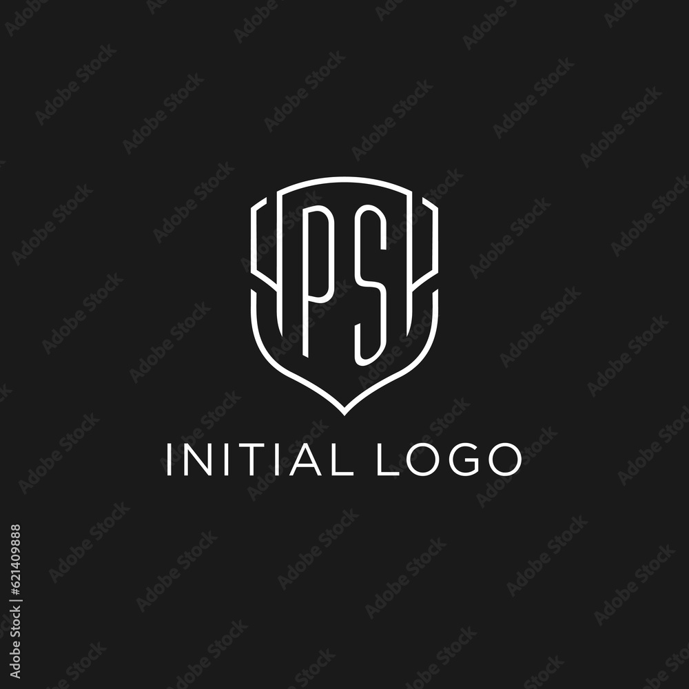 Initial PS logo monoline shield icon shape with luxury style Stock ...