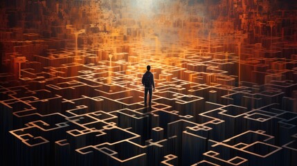 Wall Mural - a person standing in front of a maze. generative ai image.