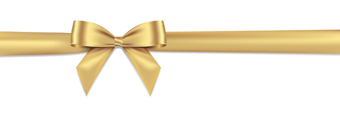 realistic gold bow shiny satin and ribbon horizontal line with shadow for decorate your wedding card