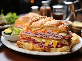 Wall Mural - Ham and cheese croissant sandwitch