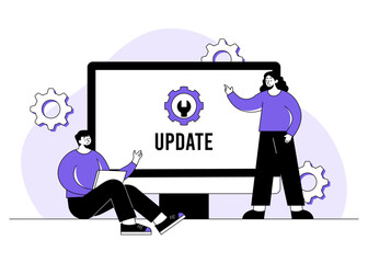 Wall Mural - computer with software update screen flat vector illustration, system maintenance, update process, i