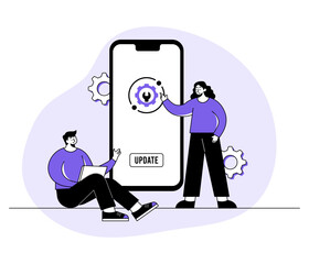 Wall Mural - smartphone with software update screen flat vector illustration, system maintenance, update process,