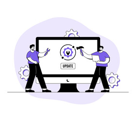 Wall Mural - computer with software update screen flat vector illustration, system maintenance, update process, i