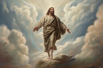 Wall Mural - Jesus Christ Lord God stands on a rock and reads a sermon AI
