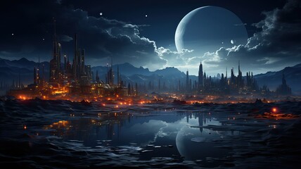 Wall Mural - Dystopic alien city, generative ai