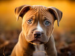 Close-Up Portrait of an Adorable Pitbull Puppy with Expressive Eyes. A brown pitbull is staring at the camera with a curious face.

