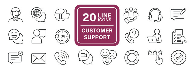 customer support line icons. editable stroke. for website marketing design, logo, app, template, ui,