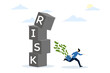 concept of risk aversion, avoiding or minimizing risk, escaping from uncertainty, fear or a safe decision for investment, preferring security or stability, businessman investor escaping from the risk 