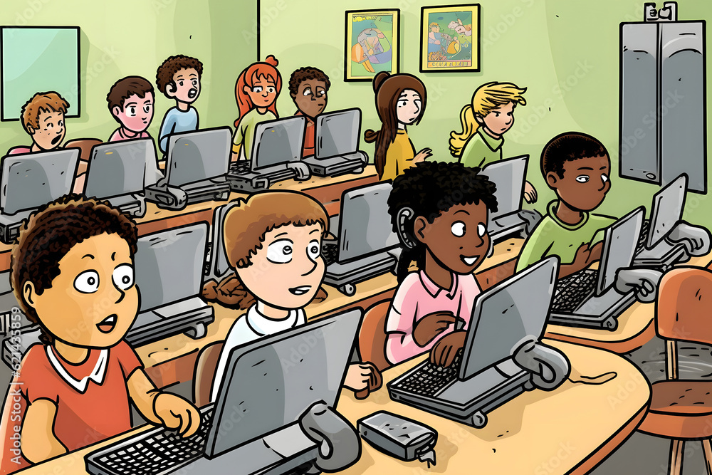 Technology in Classroom - Students in school using computers during ...