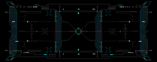 Leinwandbilder - HUD UI Futuristic Screen Monitoring Virtual System Analysis Infographic Vector Design. Technology Digital Aiming Target Scanning Illustration.