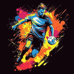 Wall Mural - Playing football a player, t-shirt design vector 