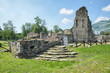 Ruins of a fortified settlement. Castelseprio, Italy and the remains of the Basilica San Giovanni at the monumental Longobard complex in the archaeology park of Castelseprio, UNESCO Site