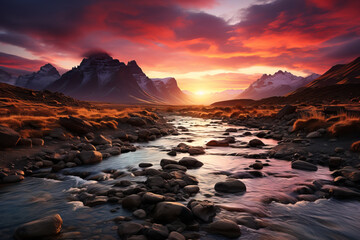 Wall Mural - Beautiful and gorgeous mountain river landscape in Iceland