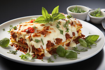 Wall Mural - Delicious cheesy lasagna in restaurant