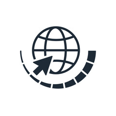 Wall Mural - growth scale, globe and control arrow.develop on the internet.vector linear icon isolated on white b