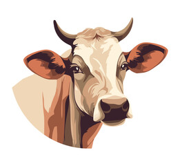 Wall Mural - Cute cow farm animal on white background