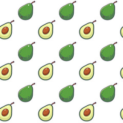 Canvas Print - Cute green Avocado seamless pattern in doodle style.. Vector hand drawn cartoon Avocado illustration. Hand drawn Sketch of Avocado. Pattern for kids clothes.