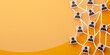 Wooden cube block print screen person icon which link connection network for organisation structure on orange background. teamwork and collaboration concept, business activity