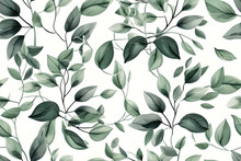 Green Plant Leaves Pattern Background, Pencil Hand Drawn Natural Illustration, Simple, Minimal, Clean Design.