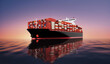 canvas print picture - a container ship carrying large cargo on the water, in the style of matthias jung, light red and light black
