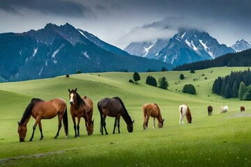 Wall Mural - horses in the mountains