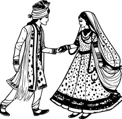 Indian Groom and Bride Black and White coloring page