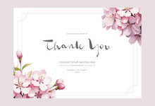 Thank You Card With Cherry Blossoms. Vector Illustration.