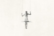 Illustration of woman swinging on the swing, minimal black and white abstract concept