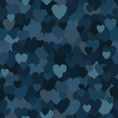 Canvas Print - Army blue heart pattern. Camouflage Vector texture for Valentines Day