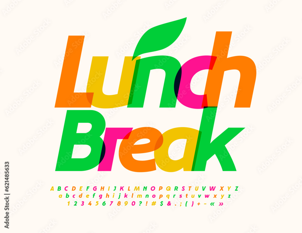 Vector advertising badge Lunch Break. Bright watercolor Font. Modern ...