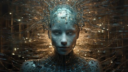 synaptic nexus: human-like android amidst a vast neural network, generative ai