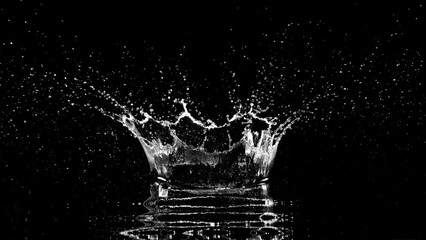 Poster - Super Slow Motion of Splashing Water Crown Shape on Black Background. Filmed on High Speed Cinema Camera, 1000fps.