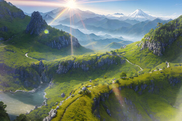 Shiny sunlight in summer. Generative AI.