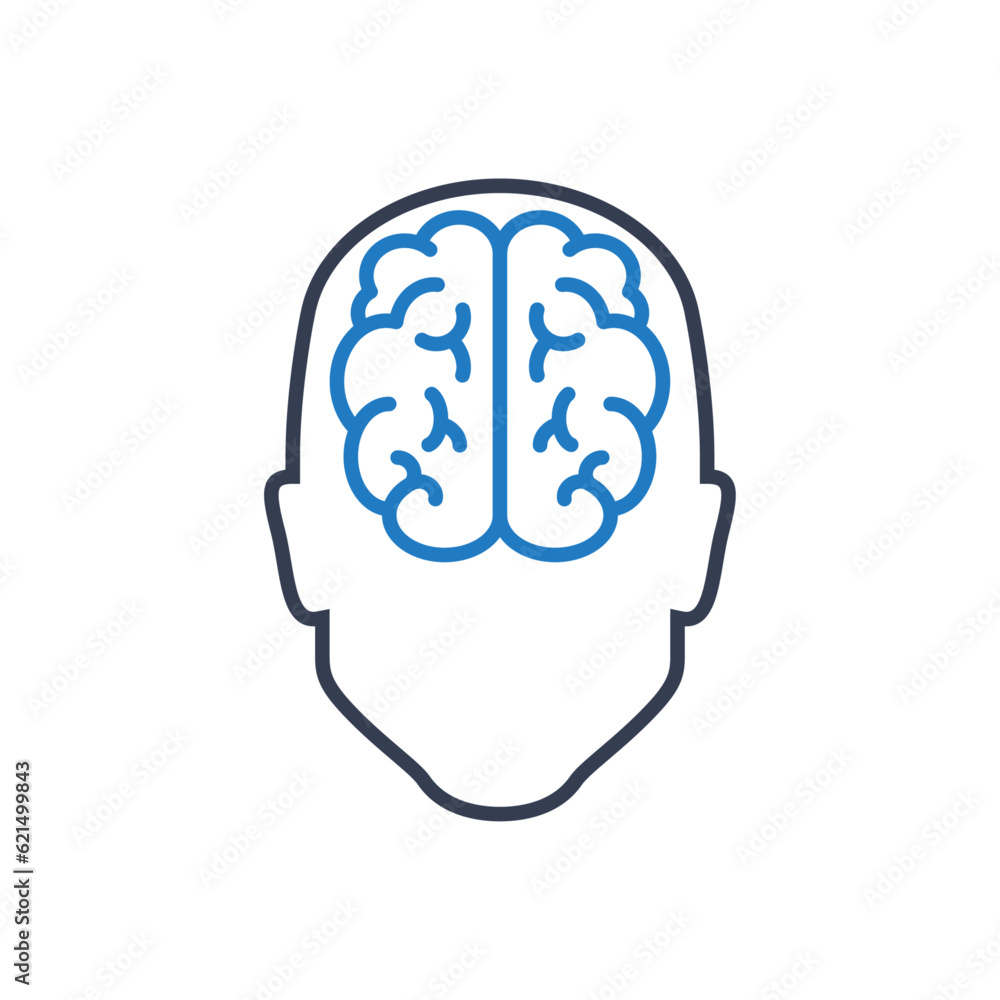 Icono inteligencia. Logo silueta de cabeza humana lineal con cerebro ...