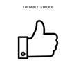 © AminaDesign - Like up icon. Vector thumb up outline icon. Hand good like line symbol. Finger up sign. Social media sign. Editable stroke