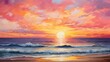 canvas print picture - A stunning sunset painting the sky in shades of orange and pink, casting a golden glow over the tranquil ocean. generative ai