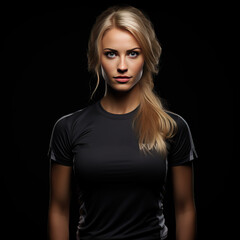 Portrait of beauty woman standing with activewear in dark background created with generative AI technology.